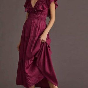 Anthropologie Pink Tiered Ruffle Midi Dress - XS